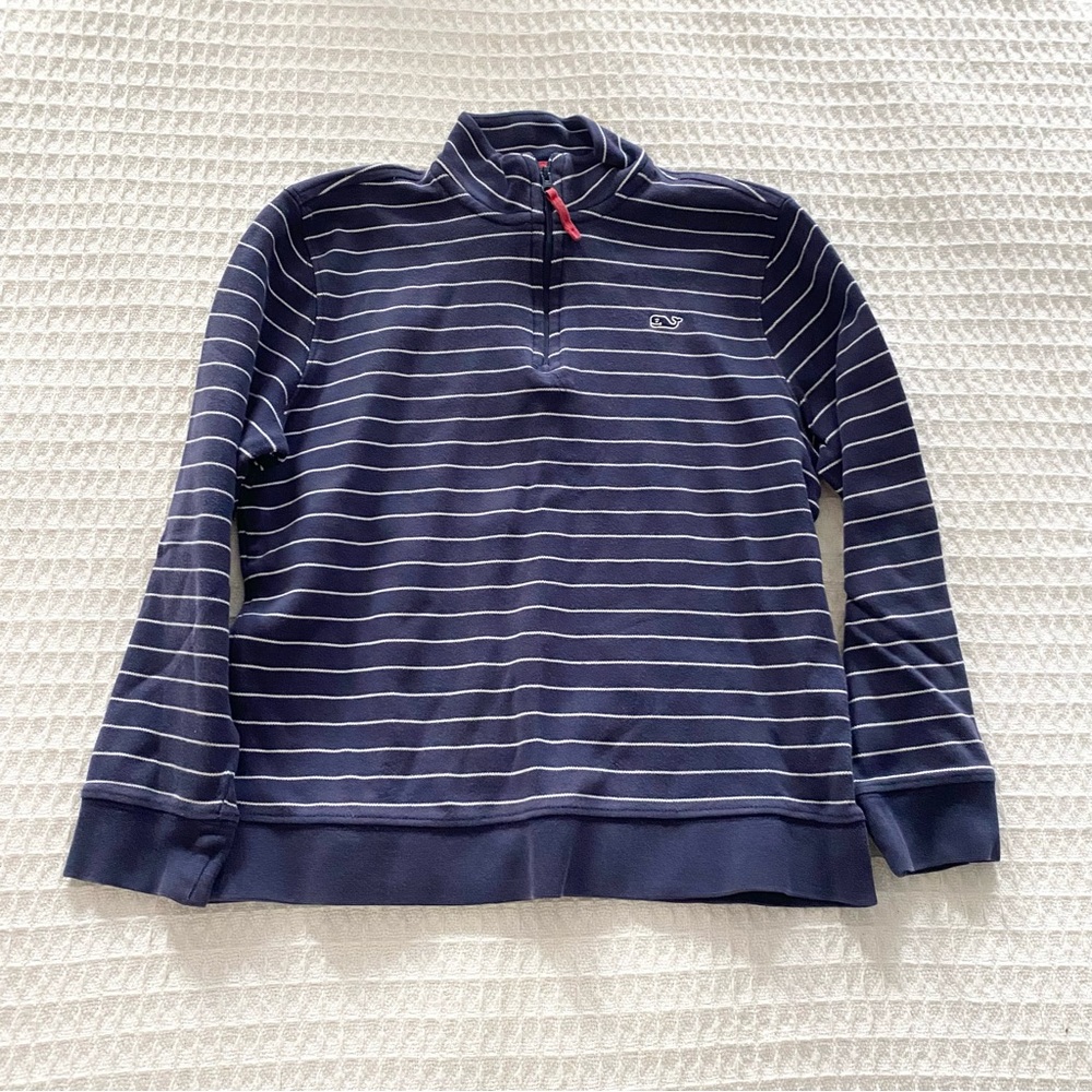 Vineyard Vines boys navy stripe 1/4 zip size Medium